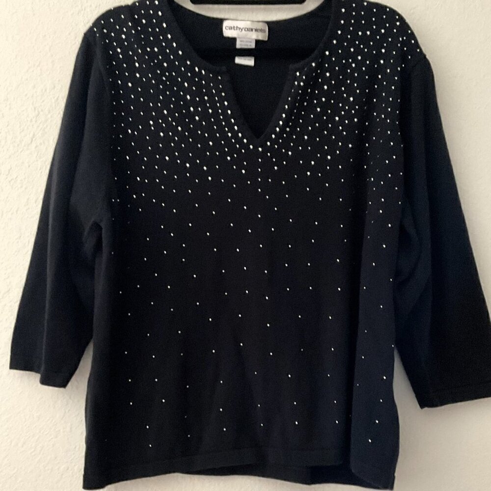 CATHY DANIELS BLACK WITH SILVER STUD ACCENTS TOP PLUS